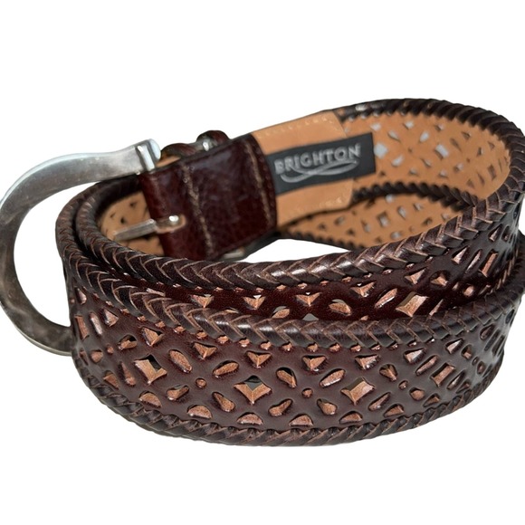 Brighton Carved Floral Pattern Leather Belt  Size Large Dark Brown main image 12